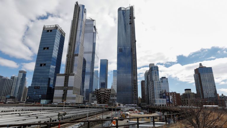 Le développement de Hudson Yards du côté ouest de Manhattan vu du parc High Line