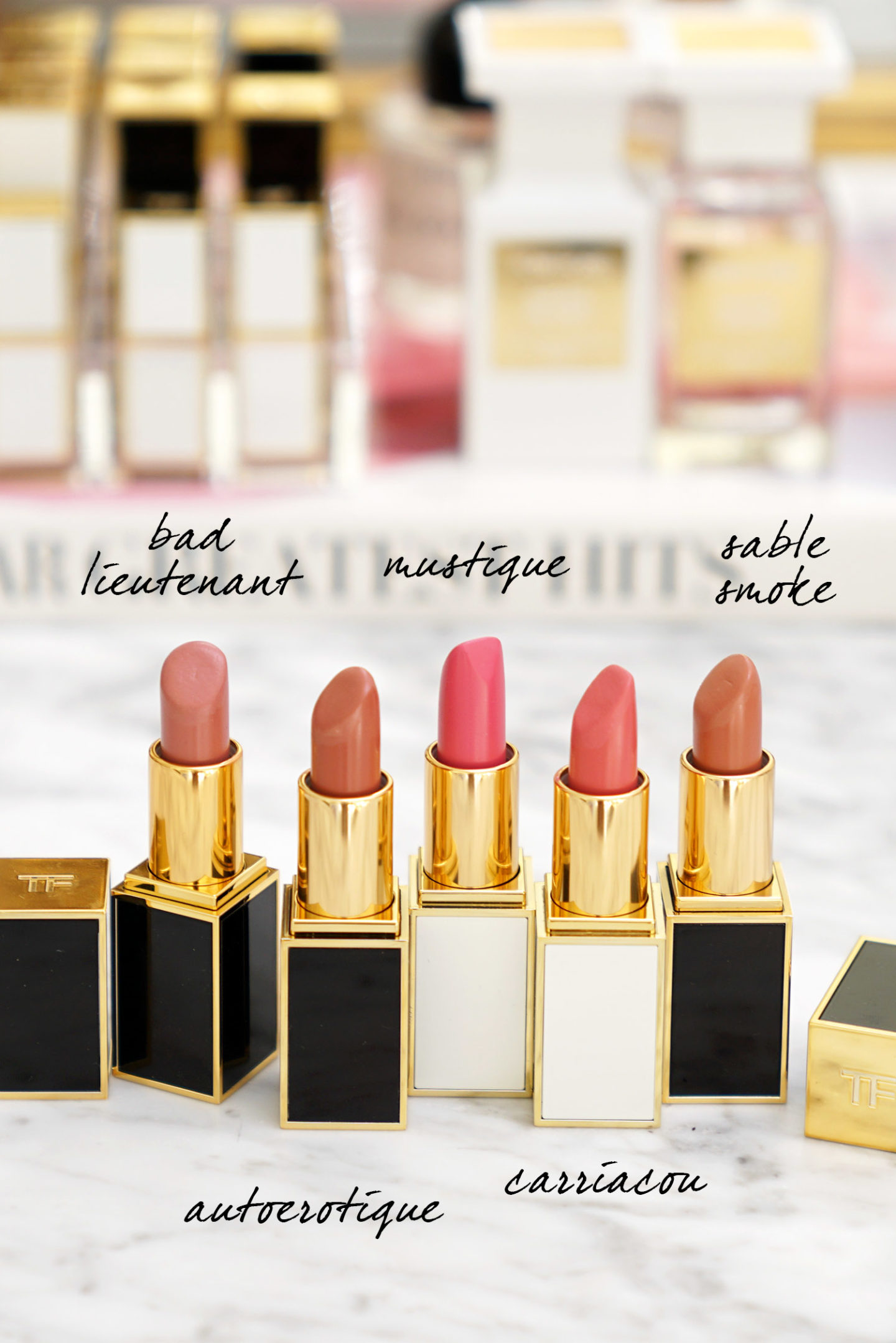 Meilleurs rouges à lèvres Tom Ford Bad Lietenant, Autoérotique, Mustique, Carriacou, Sable Smoke