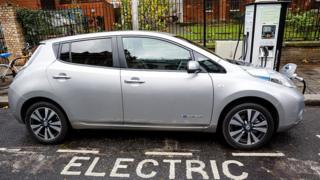 Voiture électrique au point de charge