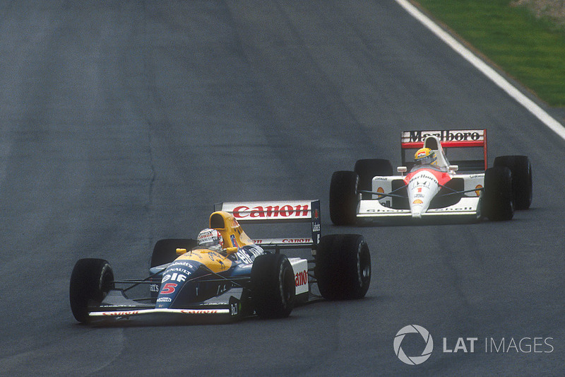 Nigel Mansell, Williams FW14 Renault, Ayrton Senna, McLaren MP4 / 6 Honda
