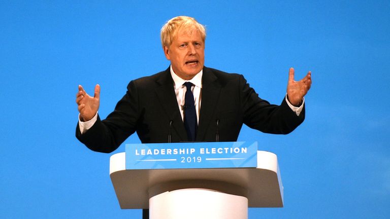 Le candidat à la direction du parti conservateur Boris Johnson lors d'une rafle dirigeante du parti conservateur à Londres