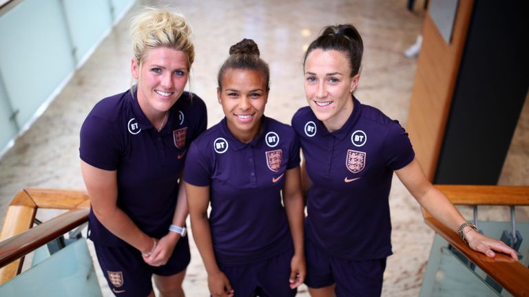 (Gd) Millie Bright, Nikita Parris et Lucy Bronze d'Angleterre