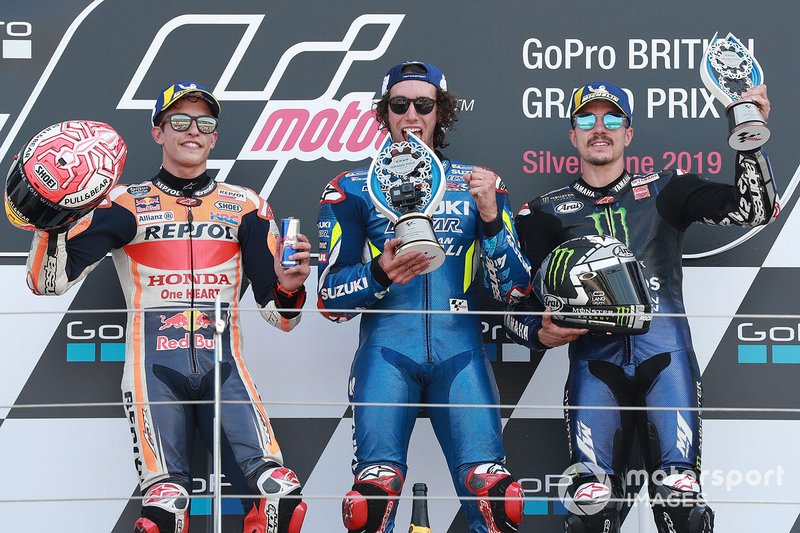 Podium: Alex Rins, vainqueur de la course, Suzuki MotoGP, deuxième place Marc Marquez, Repsol Honda Team, troisième place Maverick Vinales, Yamaha Factory Racing