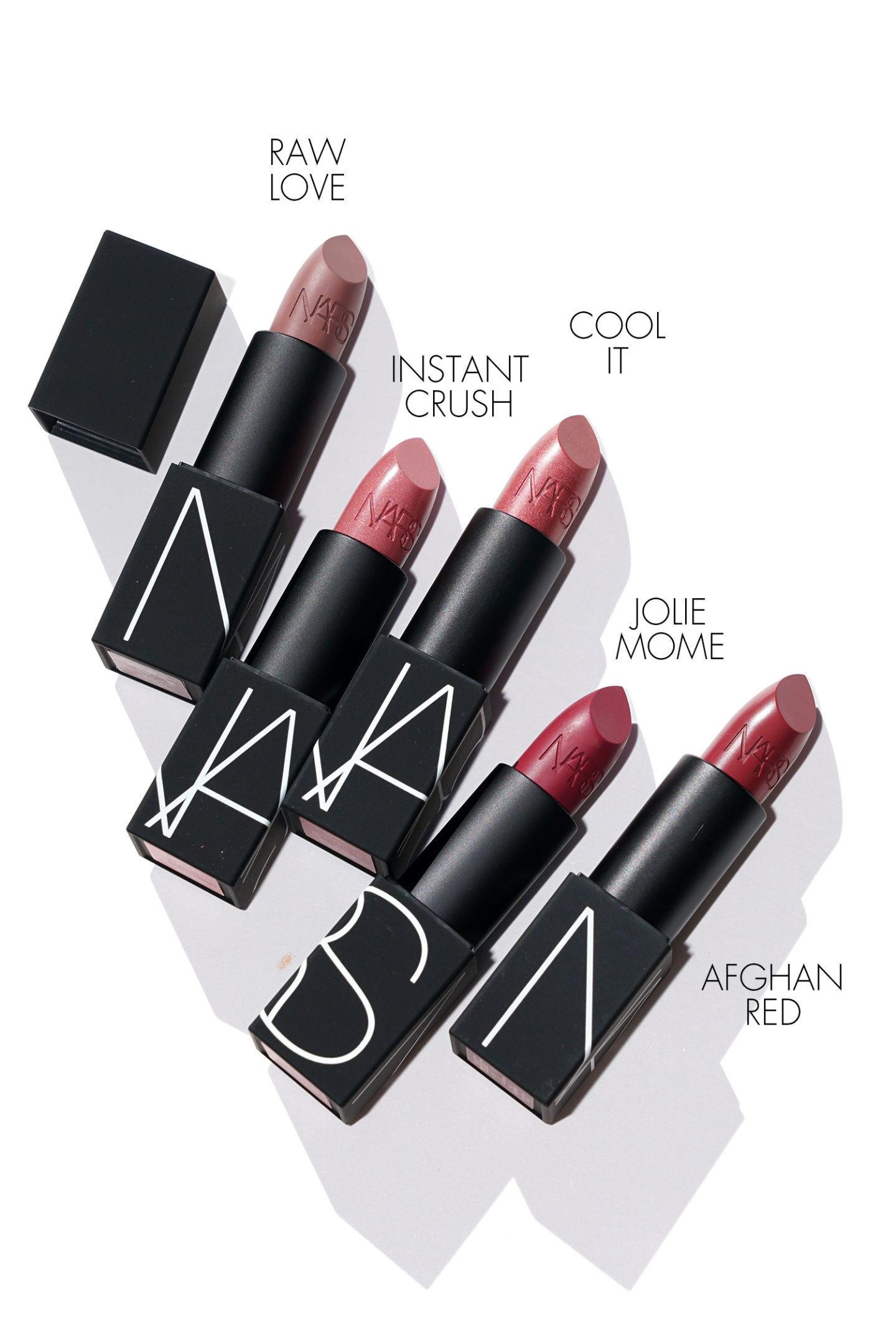 Rouge à lèvres NARS Raw Love, Instant Crush, Cool It, Jolie Mome, Afghan Red