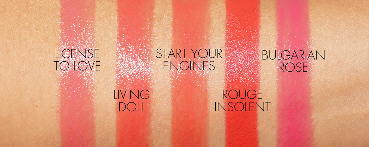 Licence de rouge à lèvres NARS à aimer, Living Doll, Démarrez vos moteurs, Rouge Insolent, Bulgare Rose