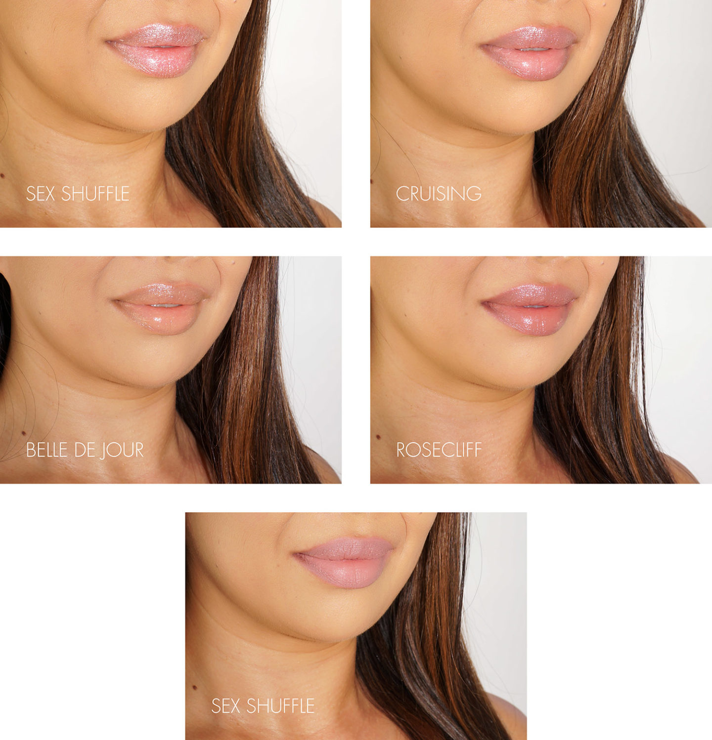 NARS Lipstick Swatches: Sex Shuffle, Croisière, Belle de Jour, Rosecliff et Pour Toujours