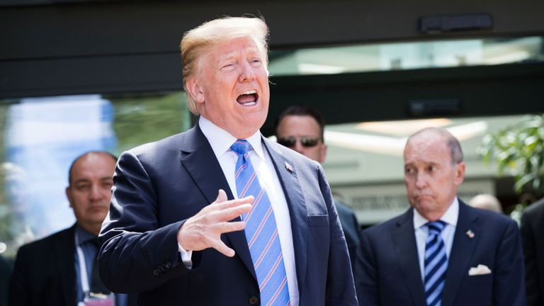 Donald Trump s'exprimant au sommet du G7 l'an dernier au Québec