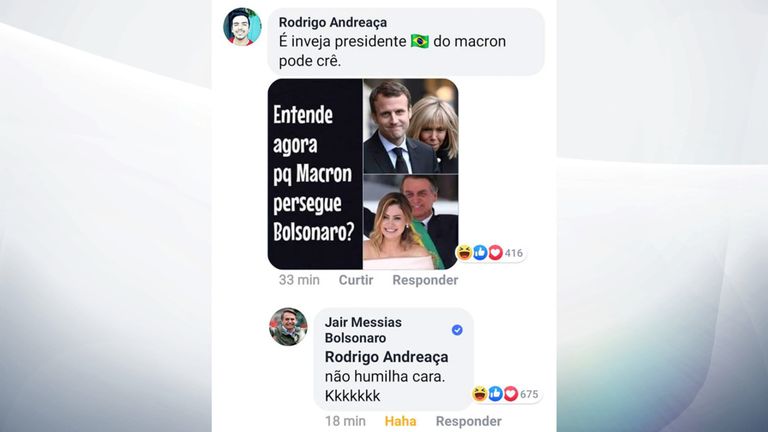 M. Bolsonaro a répondu au meme en se moquant de l'apparition de Brigitte Macron