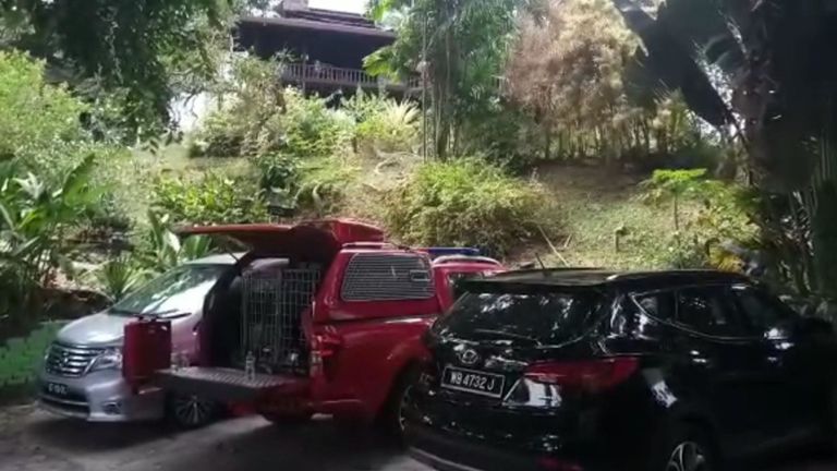 Le véhicule de chiens renifleurs à la station en Malaisie