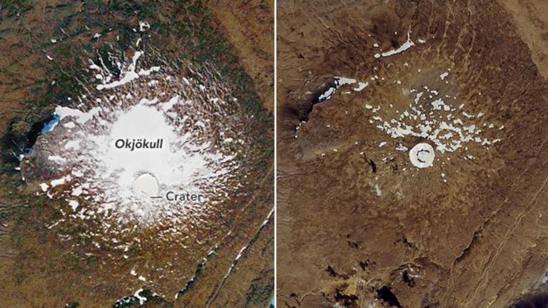 Le glacier Ok en Islande. Pic: NASA