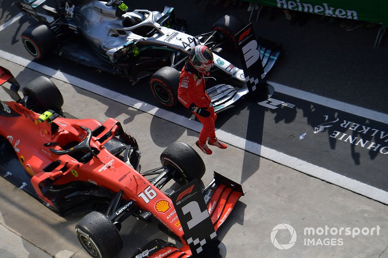 Charles Leclerc, Ferrari, 1ère position, fête au Parc Fermé