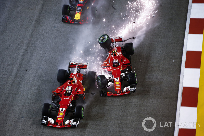   Kimi Raikkonen, Ferrari SF70H, Sebastian Vettel, Ferrari SF70H et Max Verstappen, Red Bull Racing RB13