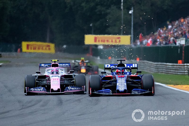 Lance Stroll, Racing Point RP19, aux prises avec Daniil Kvyat et Toro Rosso STR14