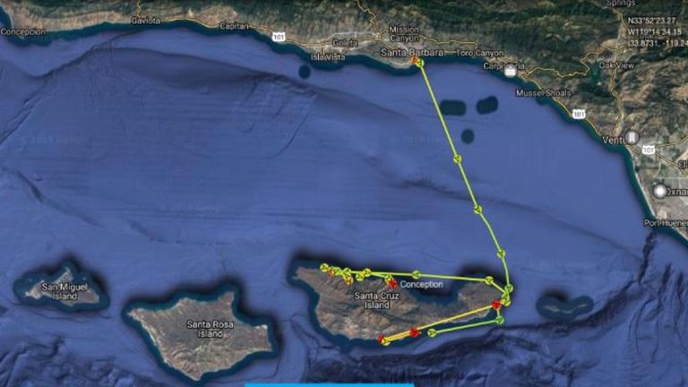 Une image de l'itinéraire emprunté par le bateau après avoir quitté Santa Barbara. Pic: MarineTraffic.com