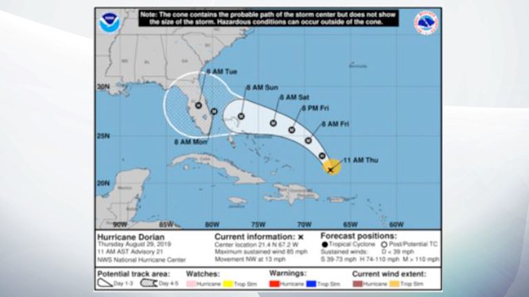 Carte NOAA de l'ouragan Dorian