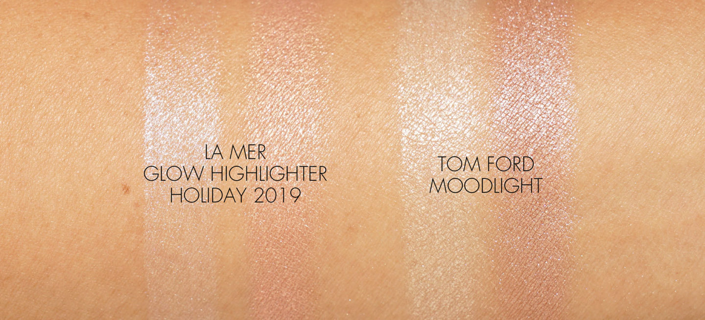 Surligneur La Mer Glow vs échantillons de Tom Ford Moodlight