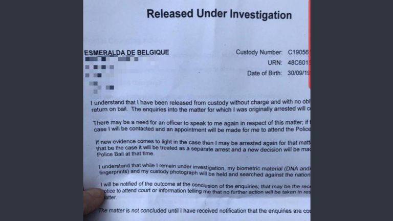 La lettre de libération de la police de la princesse Esmeralda a été partagée par Extinction Rebellion Camden sur Twitter