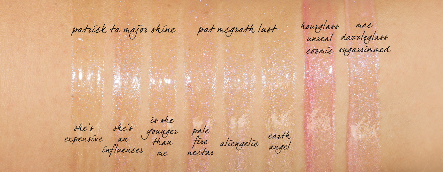Échantillons de brillants scintillants Patrick Ta, Pat McGrath, Hourglass et MAC