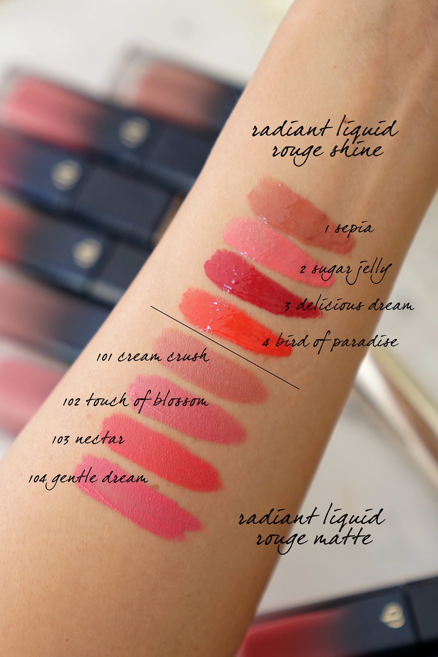 Échantillons de rouge à lèvres liquide Radiant Liquid Rouge de Cle de Peau