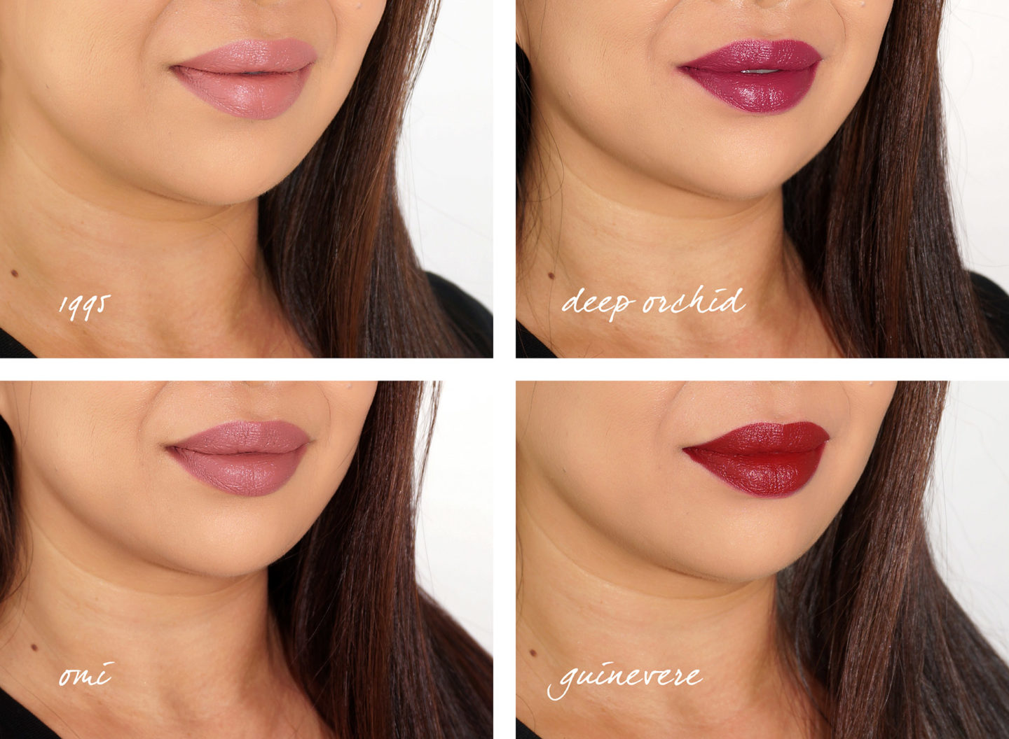 Pat McGrath MatteTrance 1995, échantillons Deep Orchid, Omi et Guinevere