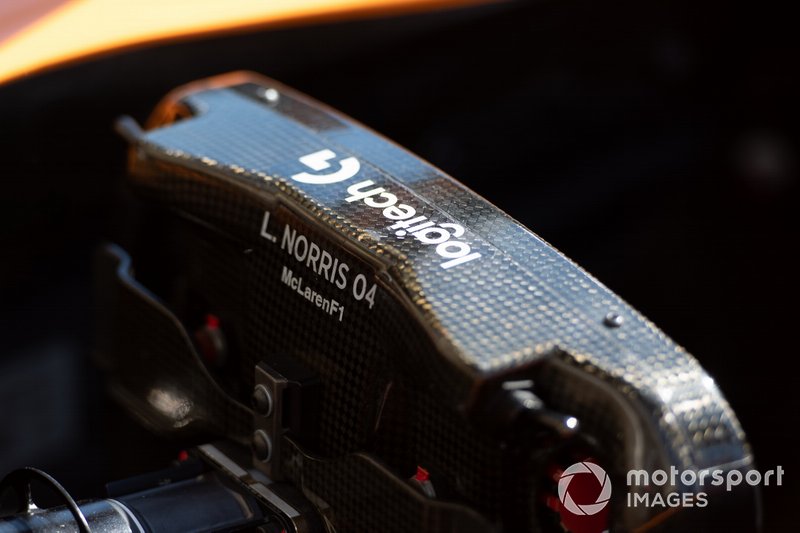 Lando Norris, McLaren, détail de volant