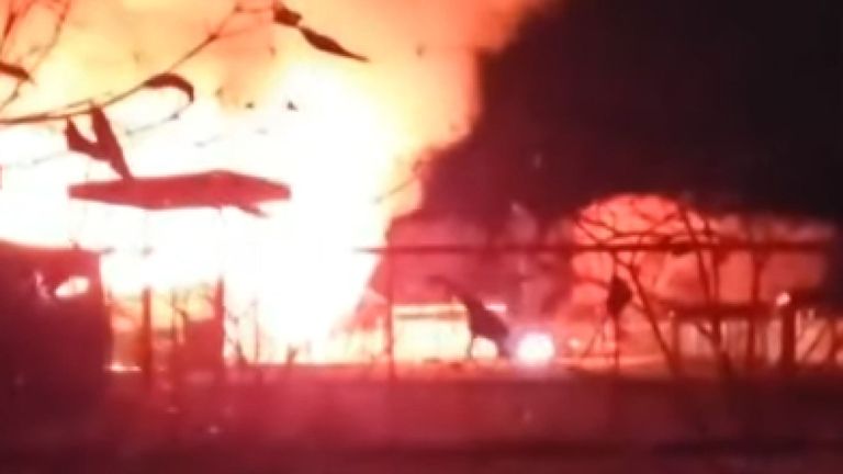 Une girafe tente d'échapper au feu. Pic: WKYC
