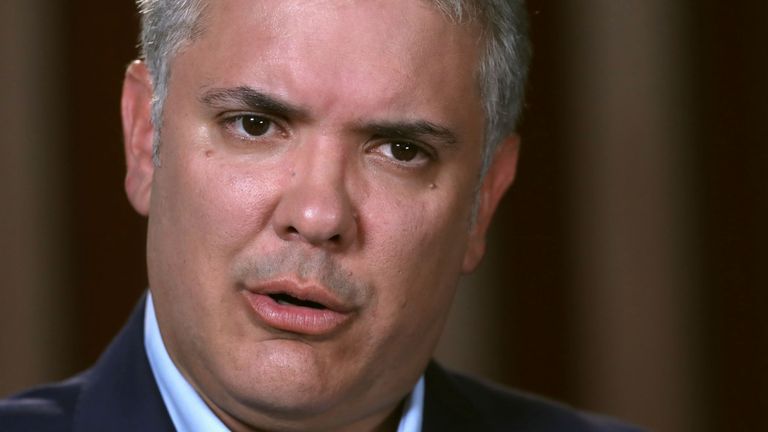 Le président de la Colombie, Ivan Duque, annonce le décès de Luis Antonio Quintero, chef de la bande criminelle "Los Pelusos", lors de déclarations à des journalistes à Washington (États-Unis), le 27 septembre 2019. Avec l'aimable autorisation de la Présidence colombienne / REUTERS ATTENTION - CETTE IMAGE A ÉTÉ FOURNIE PAR UN TIERS