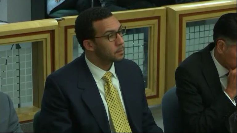Kellen Winslow Jr au cours de son procès pour viol. Pic: KGTV via AP