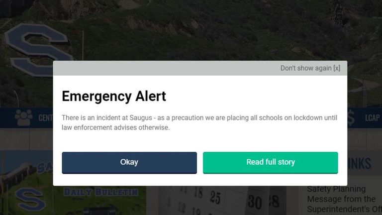 Une alerte de verrouillage d'urgence a été publiée sur le site Web de l'école Saugus.