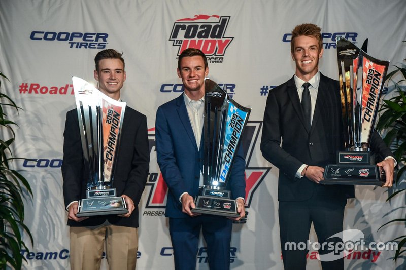 Championnats Road to Indy 2019: (de gauche à droite) Braden Eves - USF2000; Kyle Kirkwood - Indy Pro 2000; Oliver Askew - Lumières Indy. 