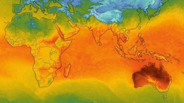 L'Australie a été classée jeudi comme l'endroit le plus chaud du monde. Pic. Windy.com