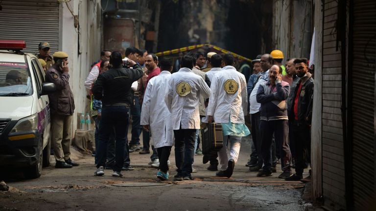 Scène d'incendie à New Delhi