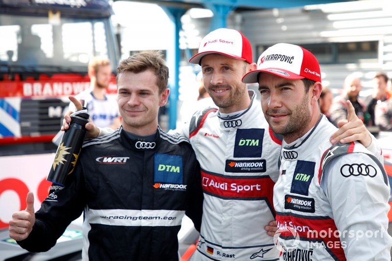 Top 3 après les qualifications, le gardien de pole René Rast, léquipe Audi Sport Team Rosberg, Jonathan Aberdein, léquipe Audi Sport Team WRT, Mike Rockenfeller, léquipe Audi Sport Team Phoenix 