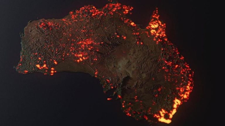 Une visualisation 3D des incendies en Australie. Photo: Anthony Hearsey