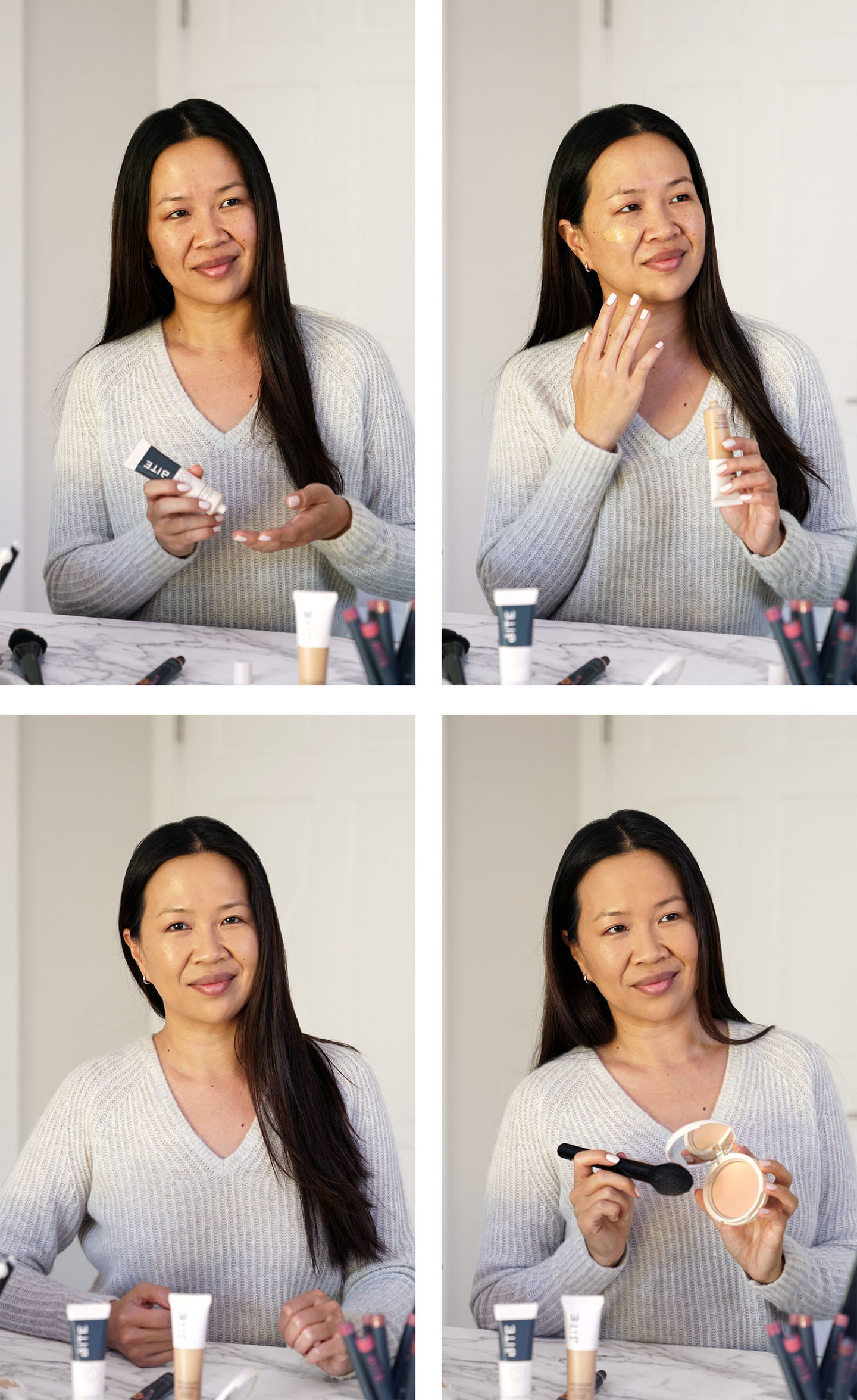 Bite Beauty Foundation and Powder avant après peau nue