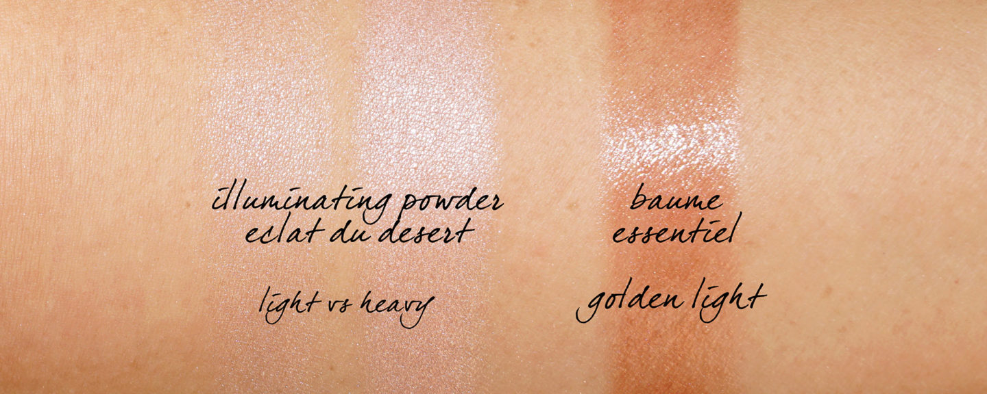 Surligneur Chanel Printemps 2020 Eclat de Desert et Swatch Baume Essentiel Golden Light