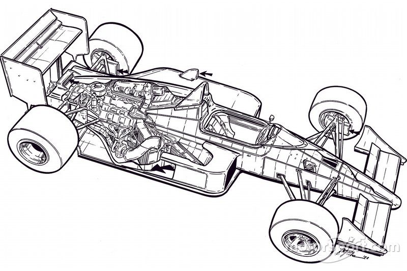 L'illustration originale en noir et blanc de Giorgio Piola sur la McLaren MP4 / 4