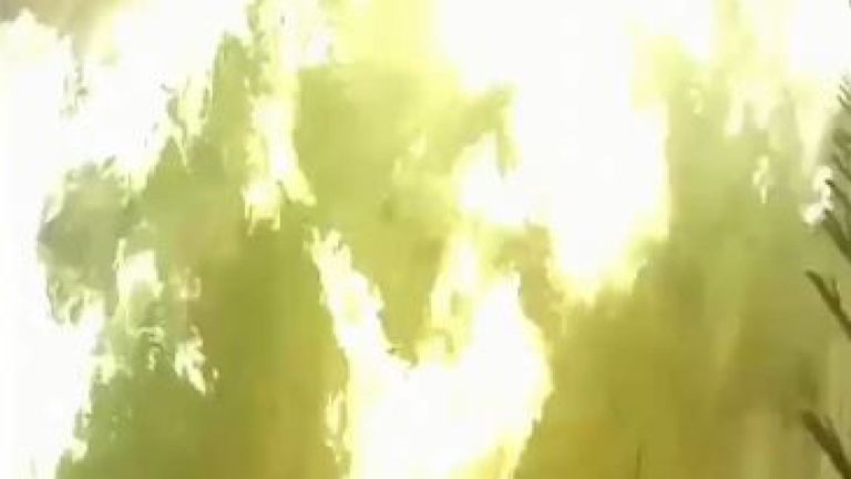 Des images de vidéosurveillance montrent la zone environnante engloutie par les flammes lorsque l'avion touche le sol
