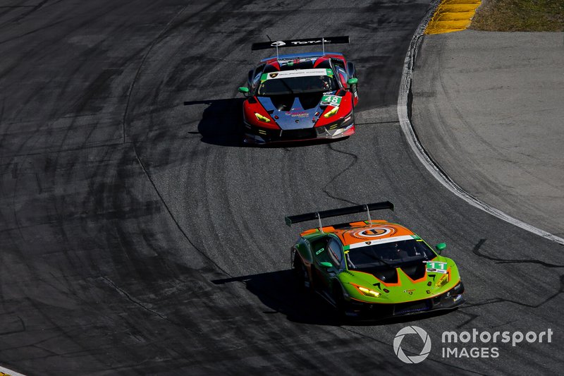 # 11 GRT Grasser Racing Team Lamborghini Huracan GT3, GTD: Richard Heistand, Steijn Schothorst, Albert Costa, Franck Perera, # 48 Paul Miller Racing Lamborghini Huracan GT3, GTD: Madison Snow, Bryan Sellers, Corey Lewis, Andrea Caldarelli