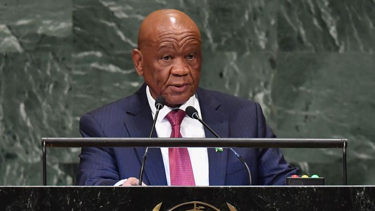 Le Premier ministre du Lesotho, Thomas Motsoahae Thabane, s'adresse à la 73e session de l'Assemblée générale aux Nations Unies à New York le 28 septembre 2018.