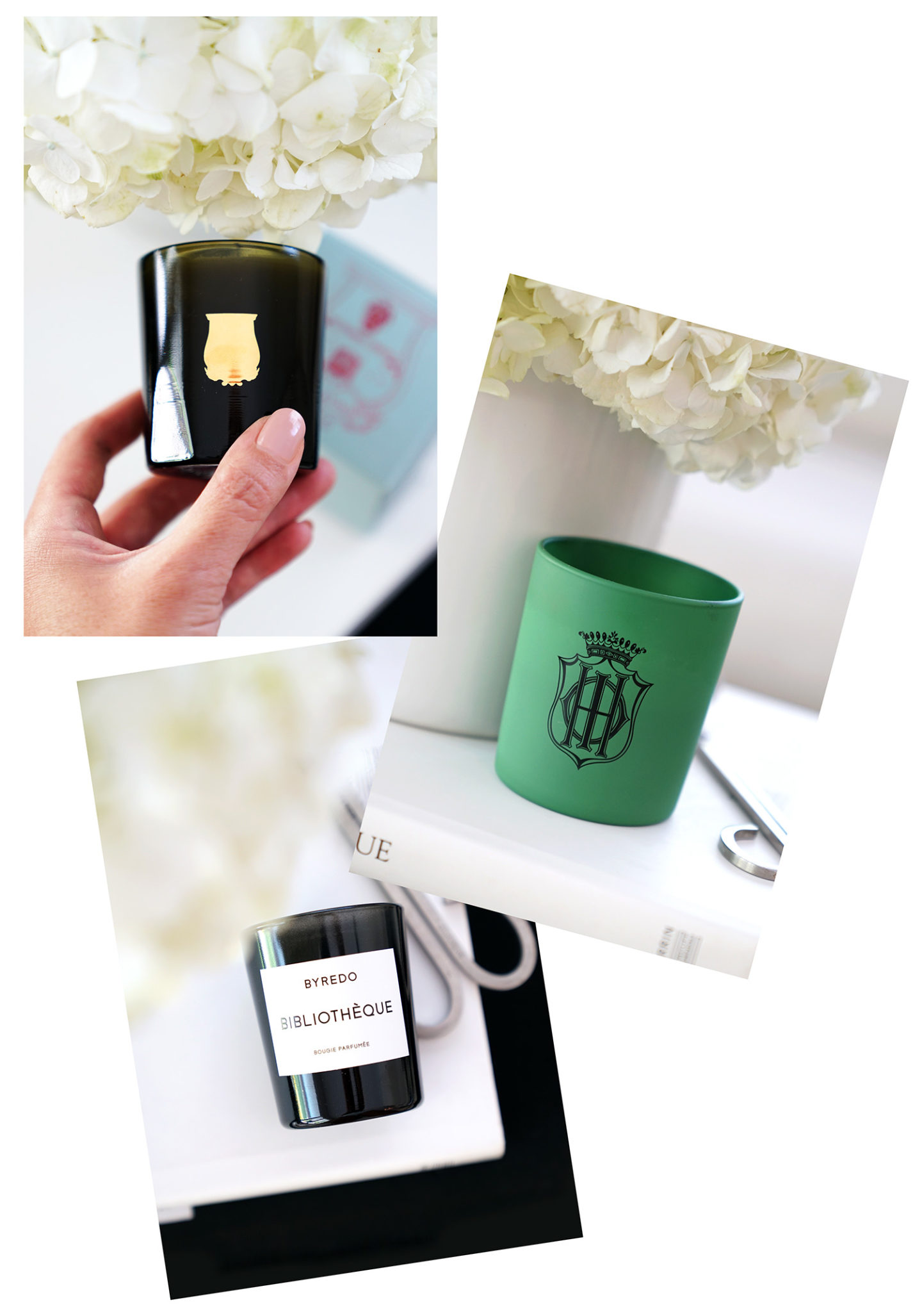 Cire Trudon Petite, Sisley Campagne et Byredo Bibliotheque