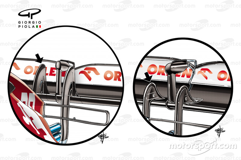 Comparaison détaillée des montants d'aileron arrière de l'Alfa Romeo Racing C39