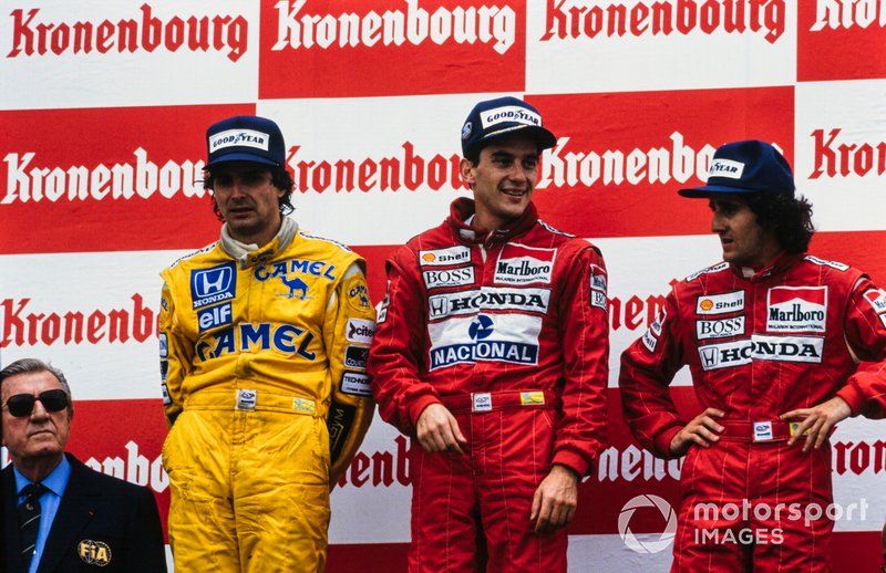 Ayrton Senna, McLaren, Nelson Piquet, Lotus, Alain Prost, McLaren, Jean-Marie Balestre