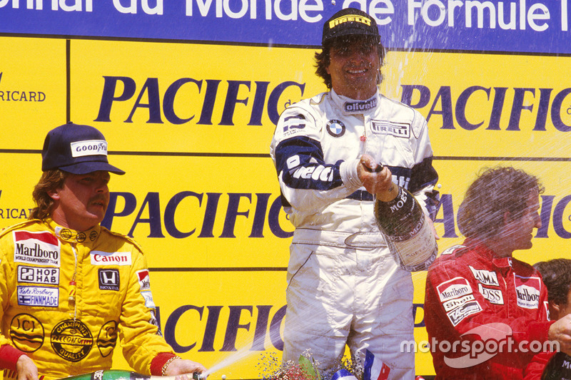Podium: vainqueur de la course Nelson Piquet, Brabham BMW, deuxième place Keke Rosberg, Williams Honda, troisième place Alain Prost, McLaren TAG Porsche