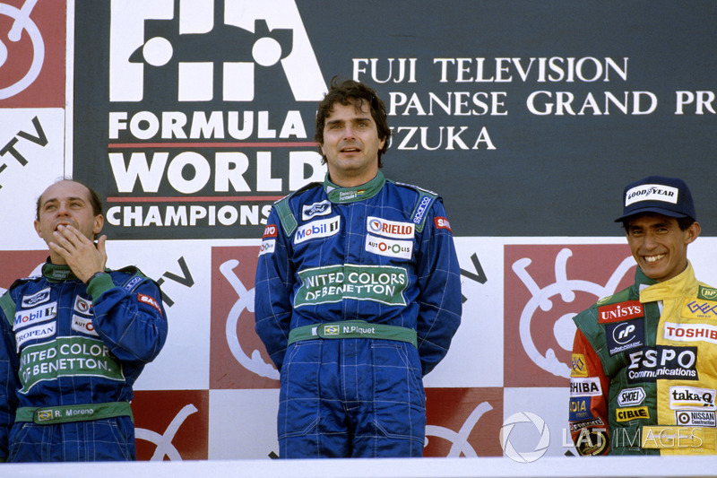 Podium: vainqueur Nelson Piquet, Benetton Ford, deuxième place Roberto Moreno, troisième place Aguri Suzuki, Lola Lamborghini