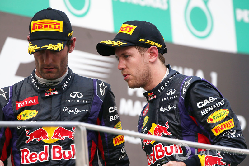Le vainqueur Sebastian Vettel, Red Bull Racing, le deuxième Mark Webber, Red Bull Racing