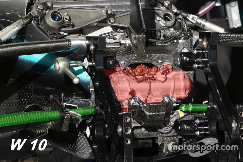 Détails de la suspension avant de la Mercedes AMG F1 W10 