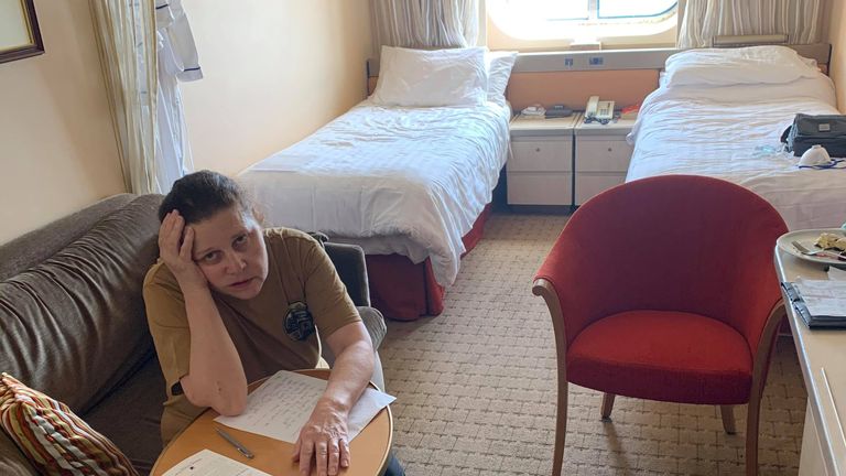 Passagère canadienne Anna Joiner dans sa cabine