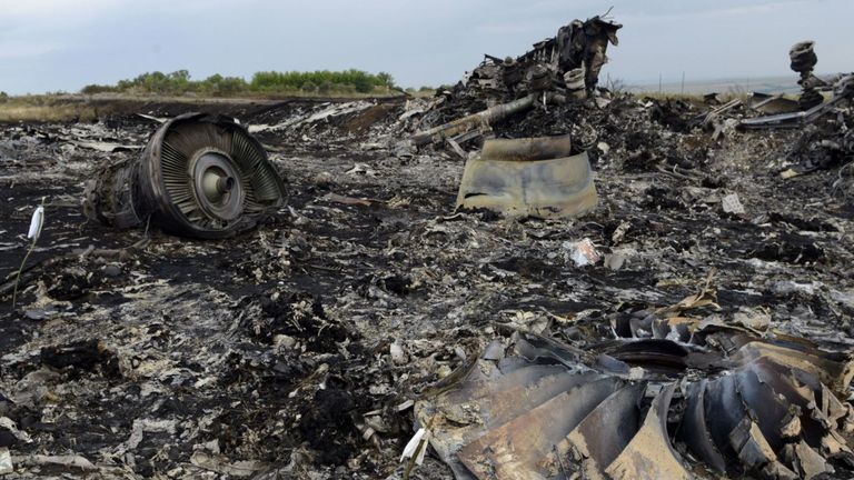 Débris sur le site de l'accident du vol MH17 dans lequel 298 personnes sont mortes