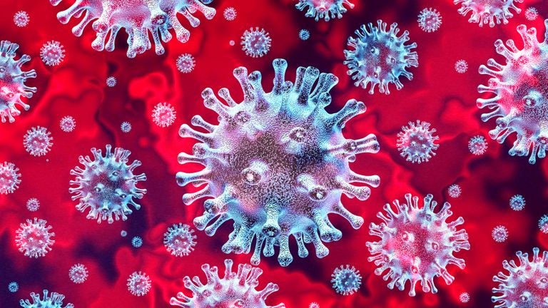 Épidémie de coronavirus et fond de grippe de coronavirus comme cas de souche de grippe dangereux comme concept de risque de santé médicale pandémique avec des cellules de maladie en rendu 3D